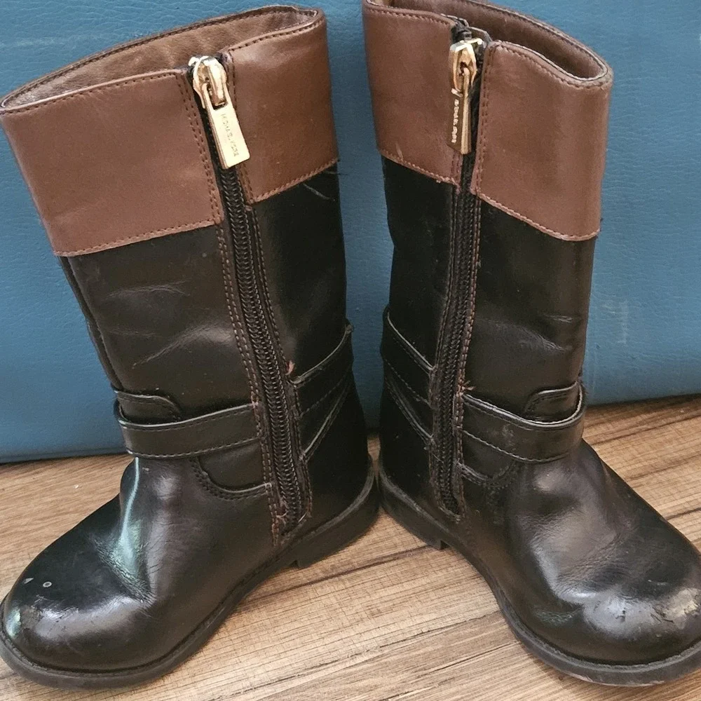 Michael Kors Emma Derby‎ Girls Black Brown Tall Boots Size 5